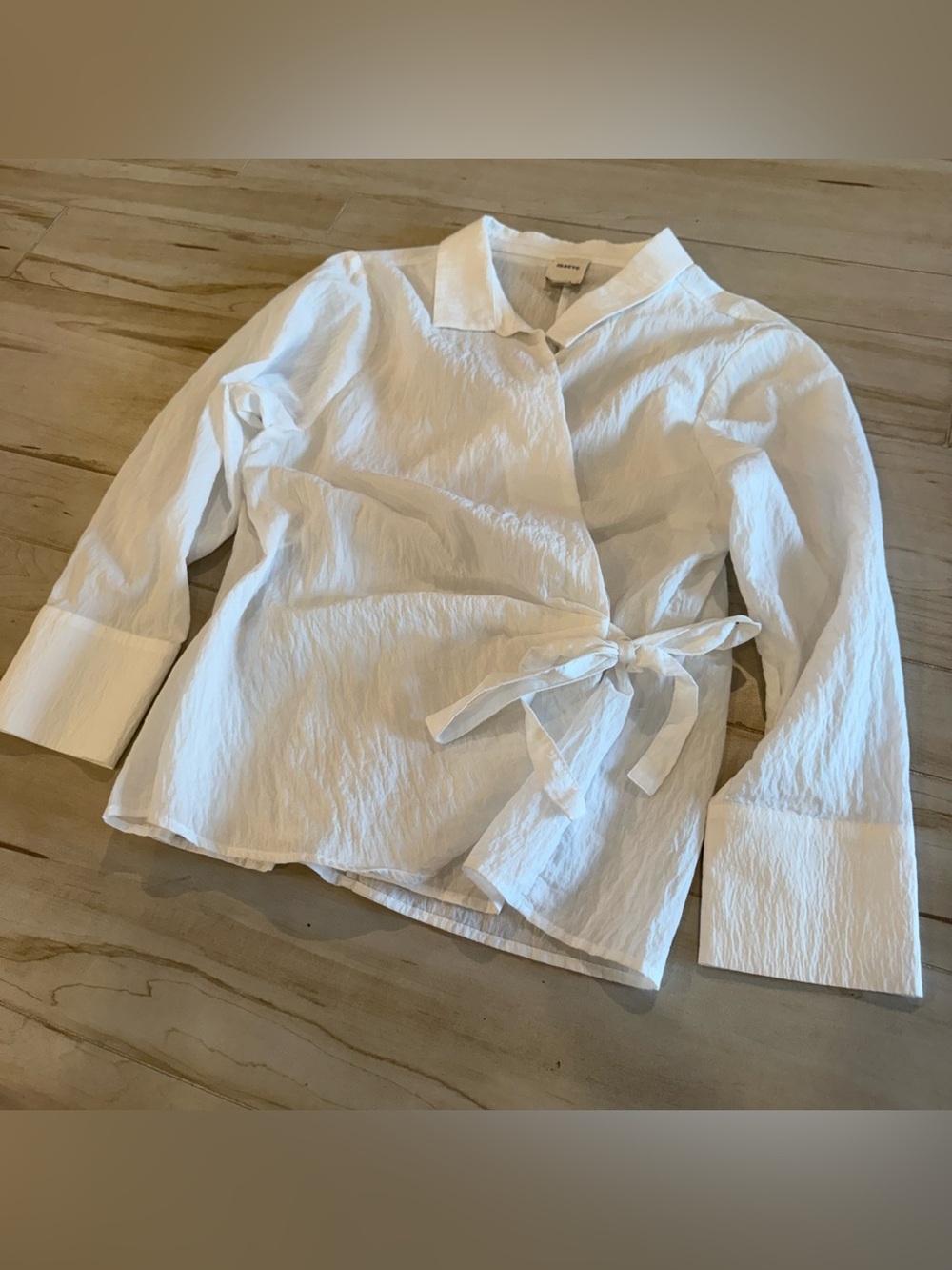 Maeve White Wrap Blouse Collared Long Sleeve Top LP
